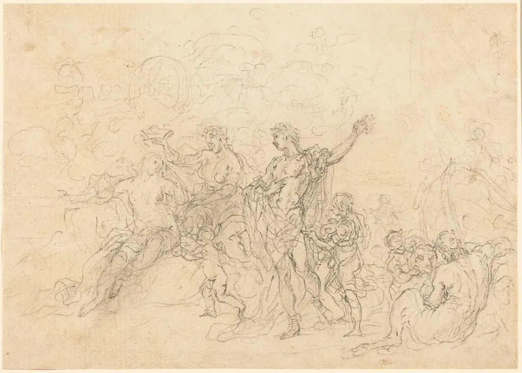 The Marriage of Bacchus and Ariadne, by Francesco Solimena, chalk, 1702