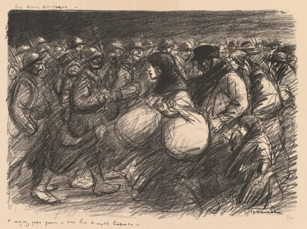 War Sketches: The Two Processions (Croquis de guerre: Les deux cortèges – “Ayez pas peur - on les a - et bien!”), by Théophile Alexandre Steinlen, 1916