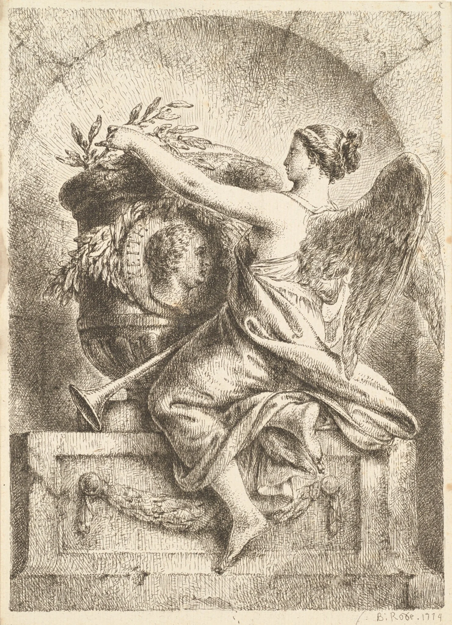 The Goddess of Fame Placing a Laurel Wreath on the Memorial to General Keith, detail