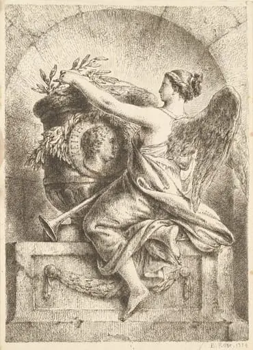 The Goddess of Fame Placing a Laurel Wreath on the Memorial to General Keith, by Bernhard Rode, ink, 1774