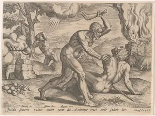 Cain Killing Abel, by Jan Sadeler I, ink, 1576
