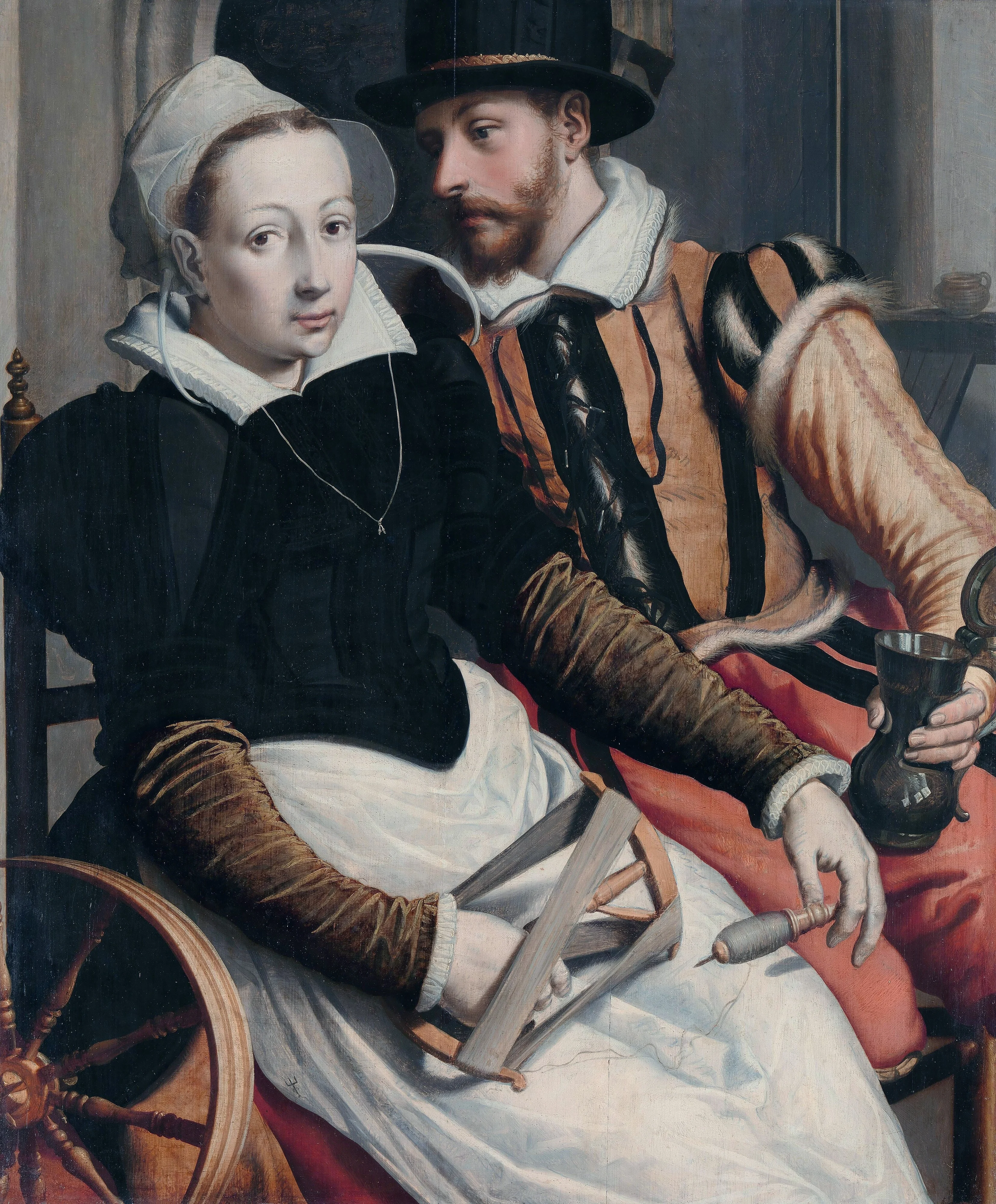 Man and Woman at a Spinning Wheel, detail