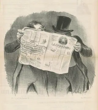 Le lecture du charivari, by Honoré Daumier, ink, 1801