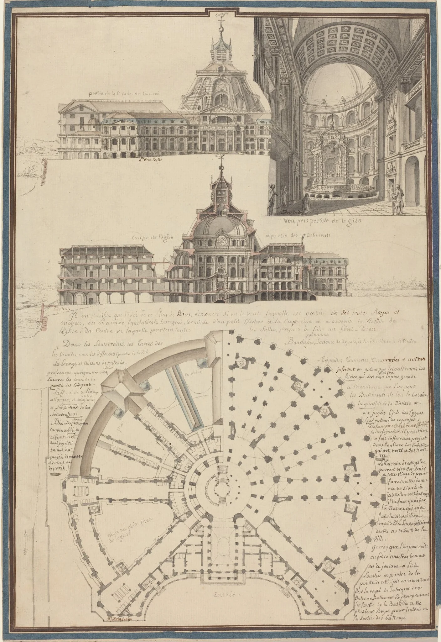 Plan and Three Views of a Circular Church, detail
