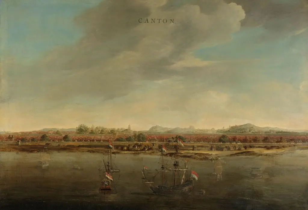 View of Canton in China, by Johannes Vingboons, oil, 1662