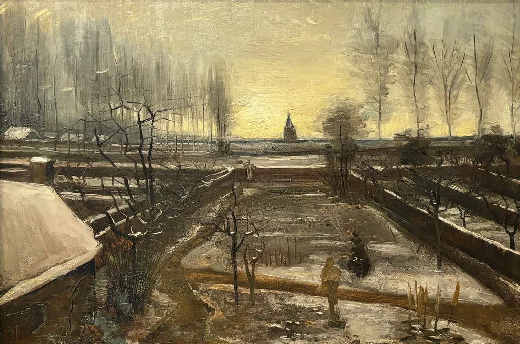 The Parsonage Garden at Nuenen in the Snow, by Vincent van Gogh, oil