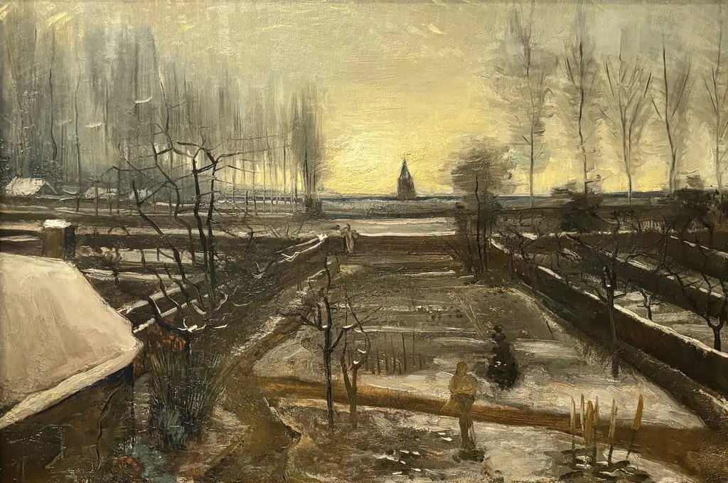 The Parsonage Garden at Nuenen in the Snow, by Vincent van Gogh, oil
