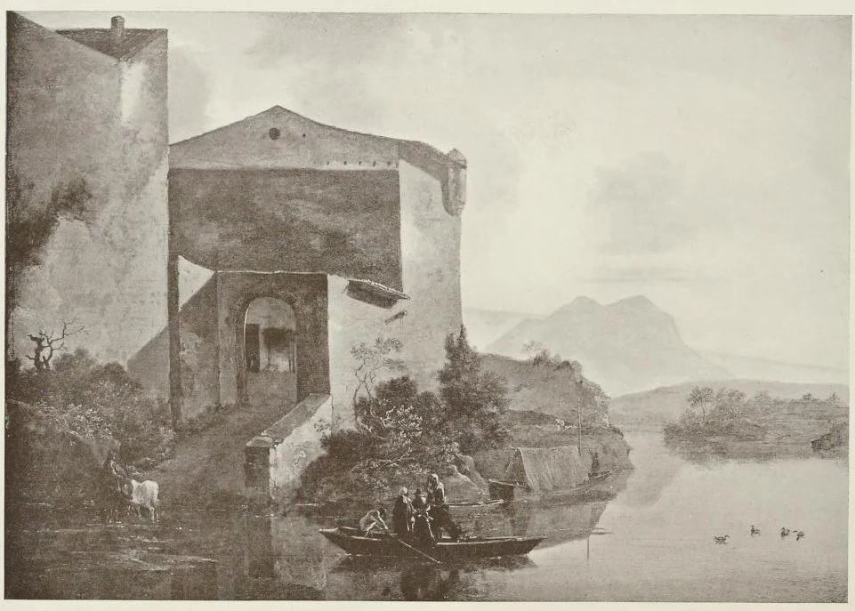 Italianate landscape with a house in the bend of a river, detail