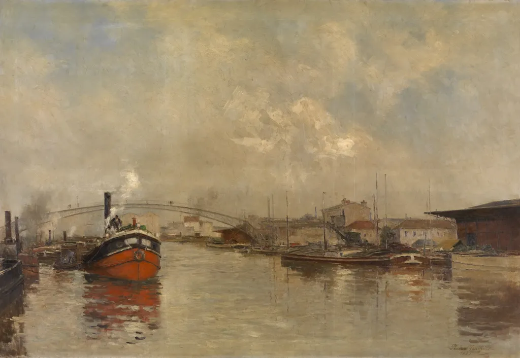 The Docks La Villette in Paris, by Pierre Louis Léger Vauthier, oil, 1893