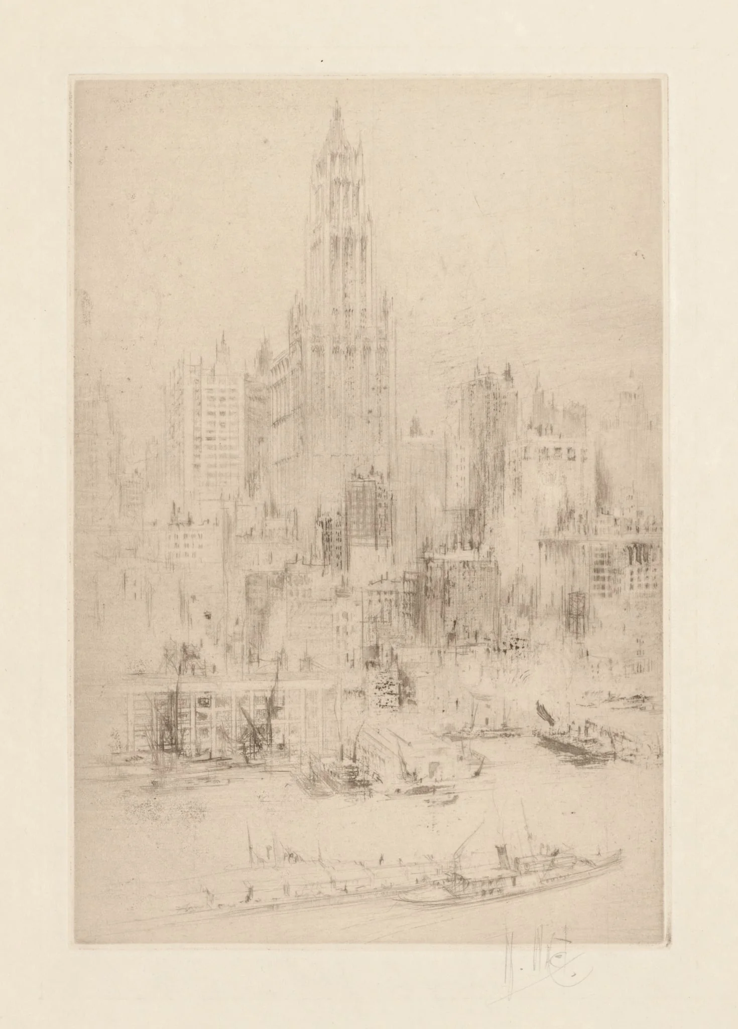 Downtown Manhattan from the East River, with the Woolworth Building, detail