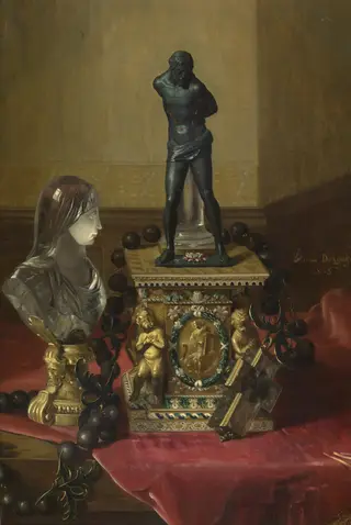 At the Louvre, by Blaise Alexandre Desgoffe, oil, 1868
