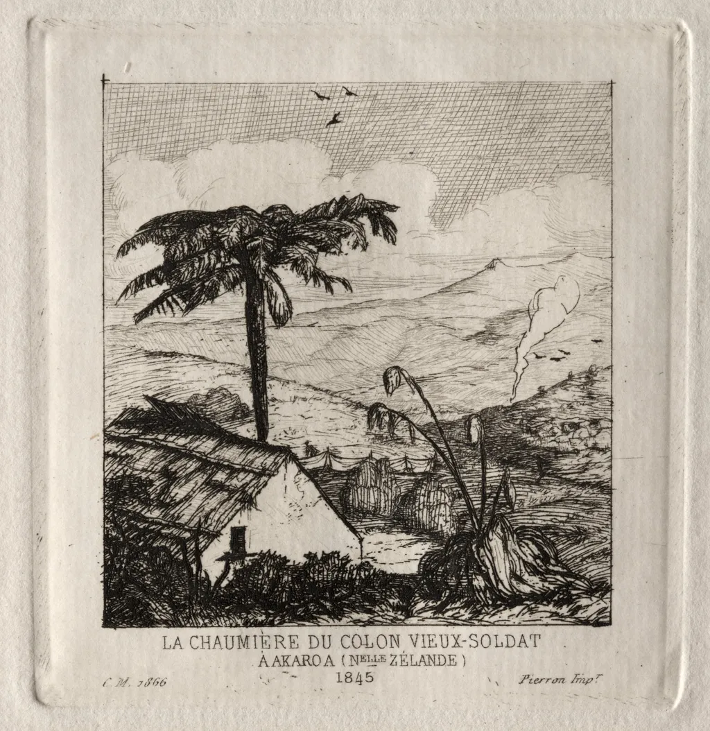 The Old-soldier Settler's Hut at Akaroa, 1845, by Charles Meryon, 1866