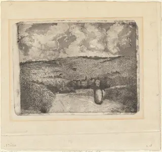 A Woman Walking along a Country Road (La Femme sur la Route), by Camille Pissarro, ink, 1879