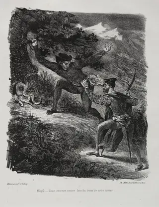 Illustrations for Faust: Faust and Méphistophélés in the mountains of the Hartz, by Eugène Delacroix, 1828