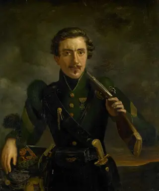 Self Portrait in the Uniform of the Jagers, by Willem Jodocus Mattheus Engelberts, oil, 1831