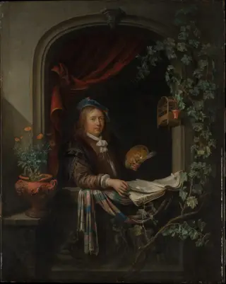 Self-Portrait, by Gerrit Dou, oil, 1665
