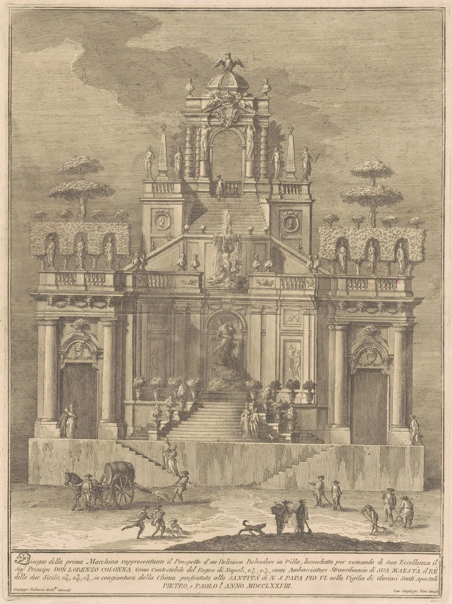 The Prima Macchina for the Chinea of 1778: A Countryside Belevedere with Hercules and Antaeus, detail
