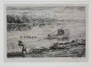 The Boat Trip: Cabin Boy Hauling the Tow-Rope or Hauling by Rope, by Charles François Daubigny, 1861
