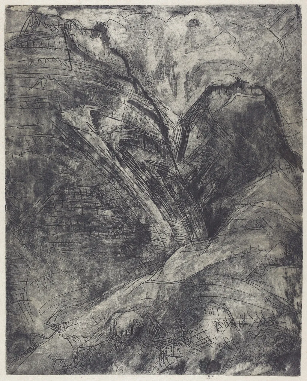 Mountains (Berge), by Ernst Ludwig Kirchner, ink, 1920