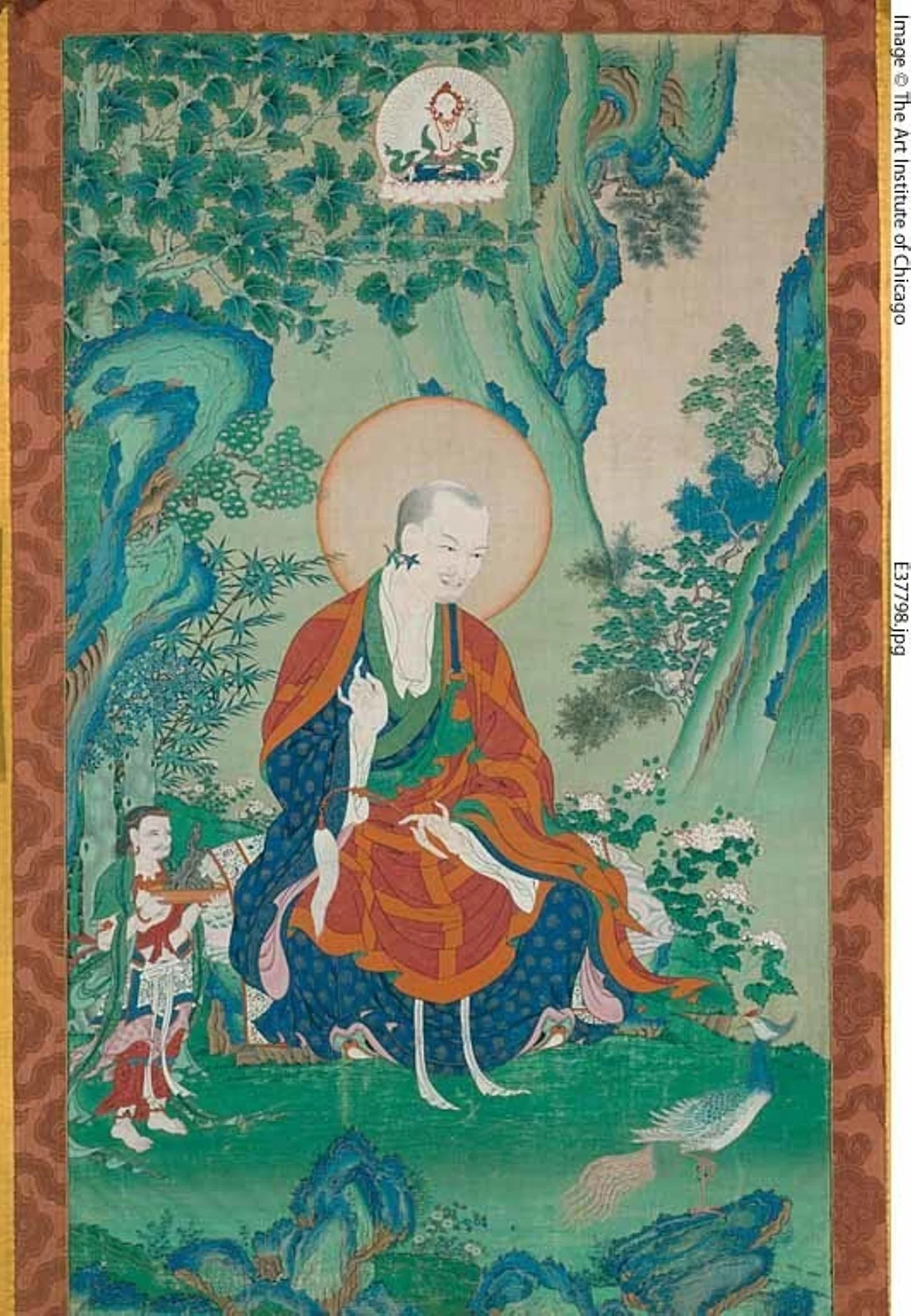 Painted Banner (Thangka) of Vajriputra, One of the Sixteen Great..., detail