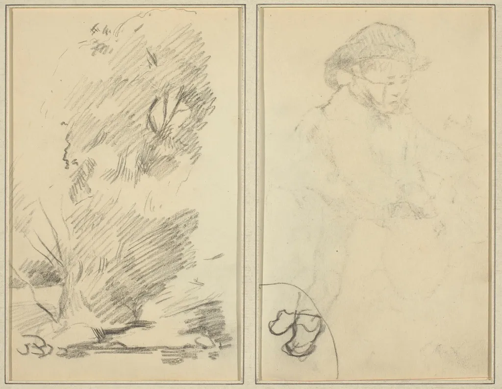 Trees; Sketch of Breton Boy [verso], by Paul Gauguin, crayon, 1886