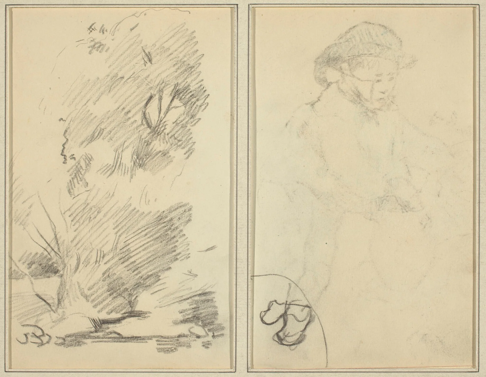 Trees; Sketch of Breton Boy [verso], detail