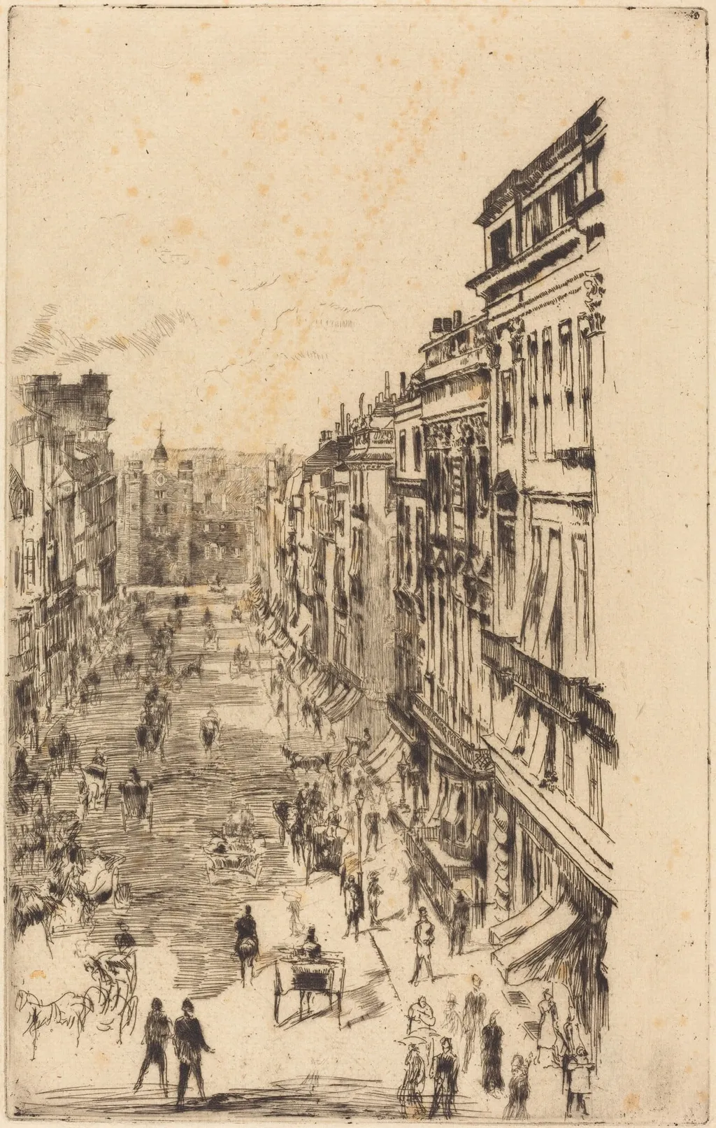 St James's Street, by James McNeill Whistler, ink, 1878