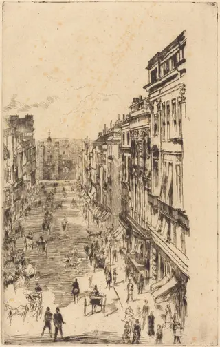 St James's Street, by James McNeill Whistler, ink, 1878