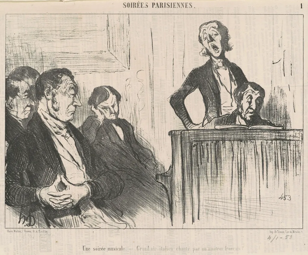 Une soirées musicale, by Honoré Daumier, ink, 1853