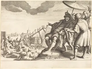 Construction and Fortification of the Port of Livorno, by Jacques Callot, ink, 1614