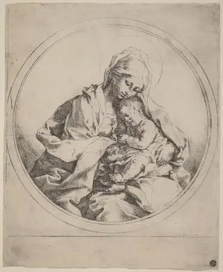 Virgin and Child, by Guido Reni, ink, 1608