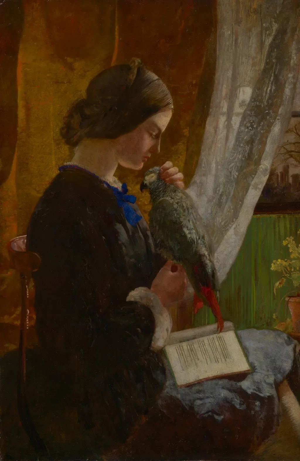 The grey parrot, by Walter Deverell, oil, 1852