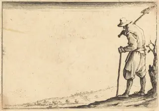 Peasant with Shovel on His Shoulder, by Jacques Callot, ink, 1617