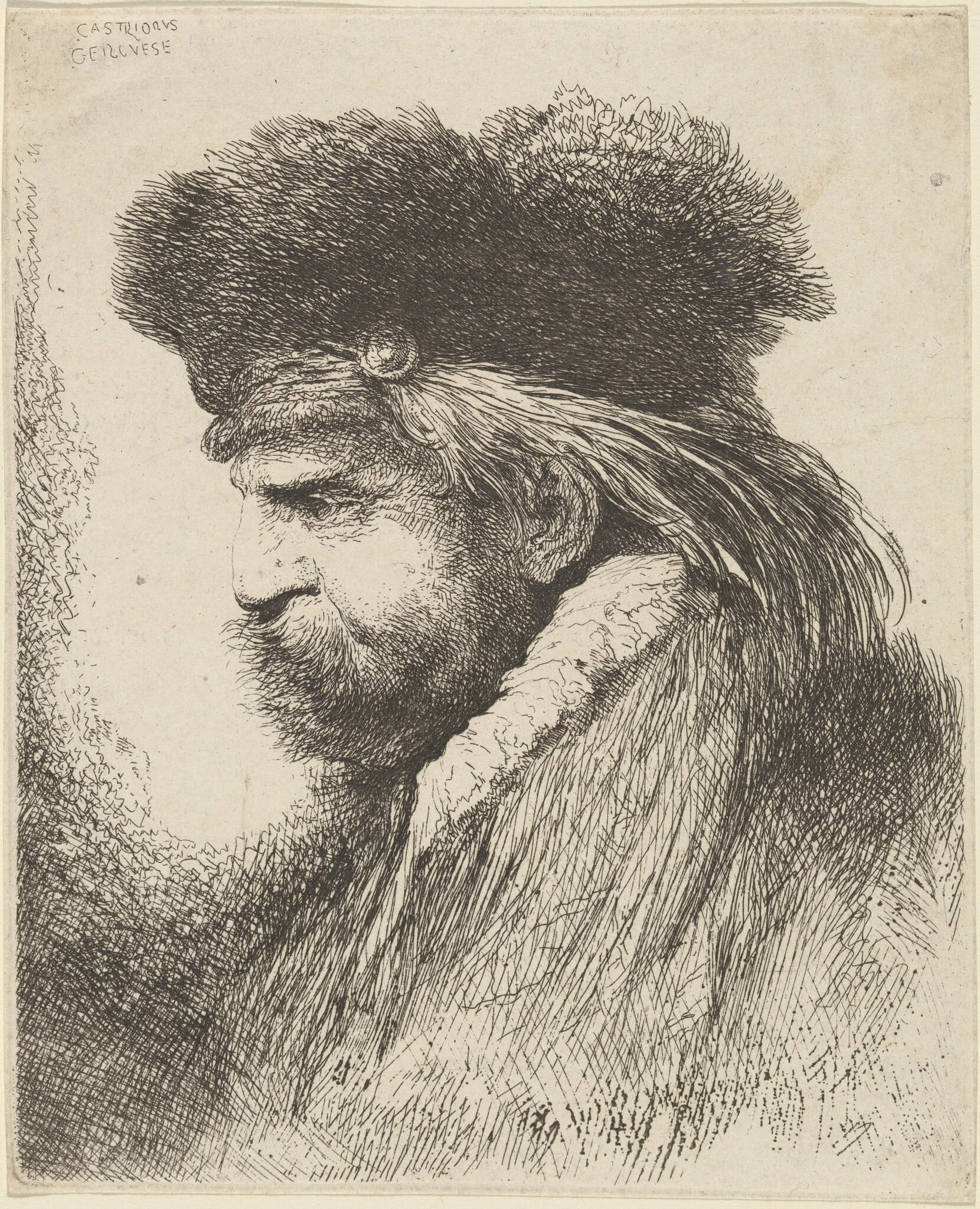 Bearded Man in a Fur Cap, Facing Left, detail