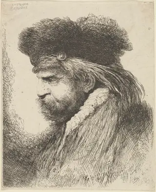 Bearded Man in a Fur Cap, Facing Left, by Giovanni Benedetto Castiglione, ink, 1646
