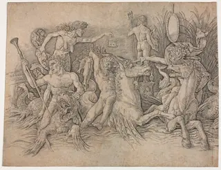 Battle of the Sea Gods - left portion, by Andrea Mantegna, 1486