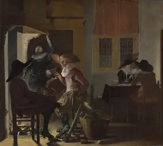 Soldiers beside a Fireplace, by Willem Cornelisz Duyster, oil, 1632