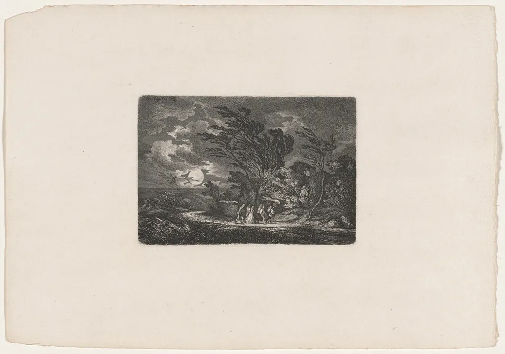 Five Travellers in the Moonlight, by Carl August Lebschée, ink, 1828