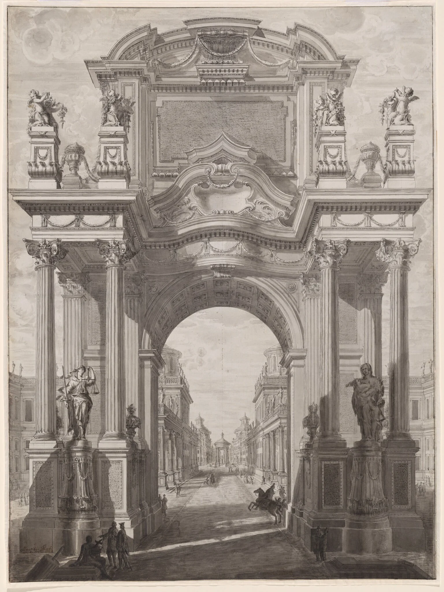 An Architectural Capriccio with a Triumphal Arch, detail