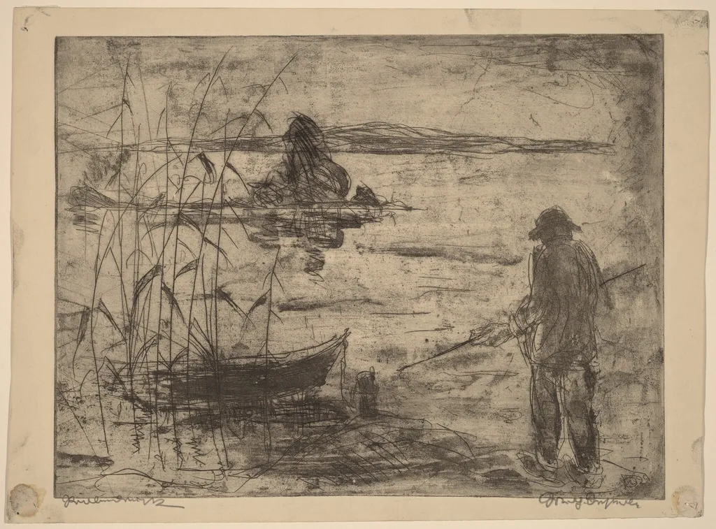 Fishing on the Havel River, by Wilhelm Oesterle, ink, 1922