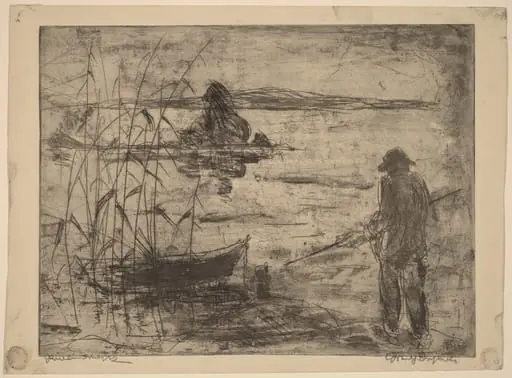Fishing on the Havel River, by Wilhelm Oesterle, ink, 1922