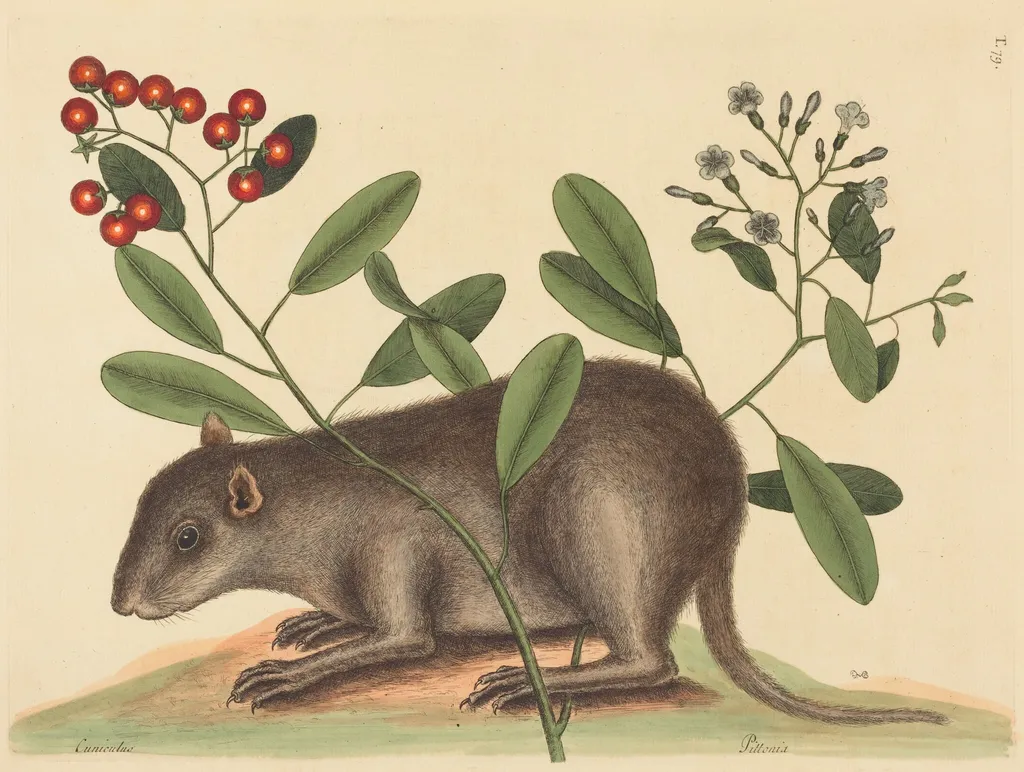 The Bahama Coney (Mus Monax), by Mark Catesby, ink
