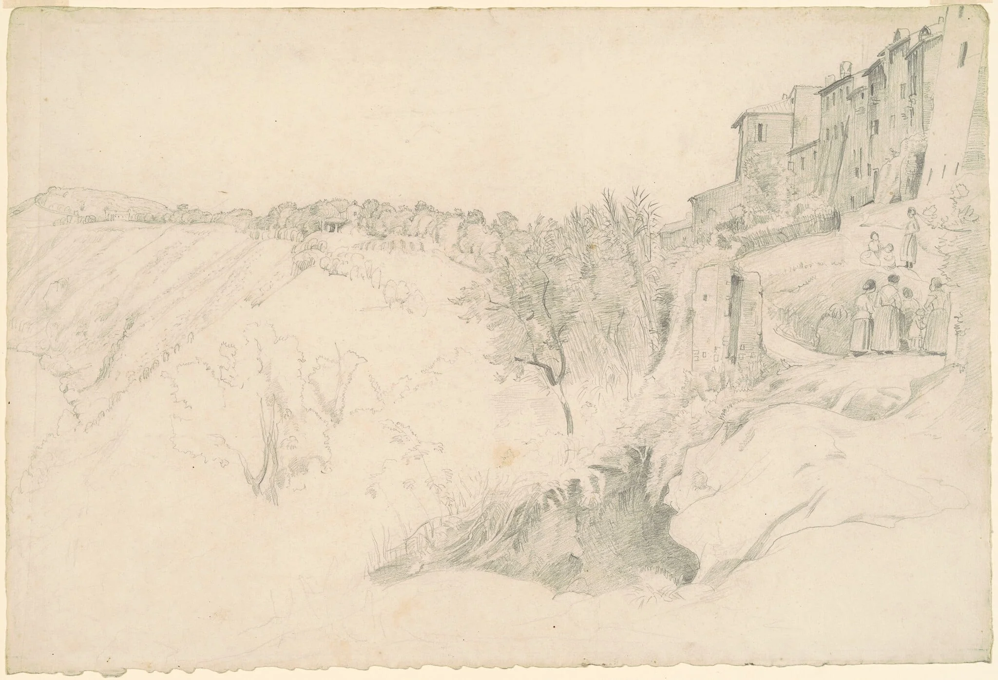 Hillside with Houses and Figures, detail