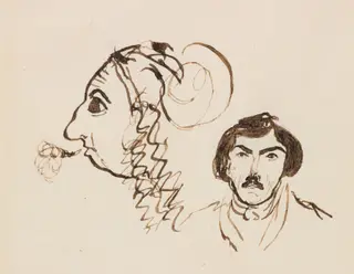 Self-Portrait with Portrait of Delacroix, by George Sand, 1845