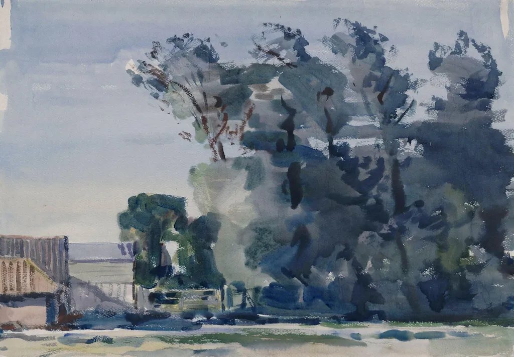Trees - Dawn, by Harry Becker, watercolor, 1885