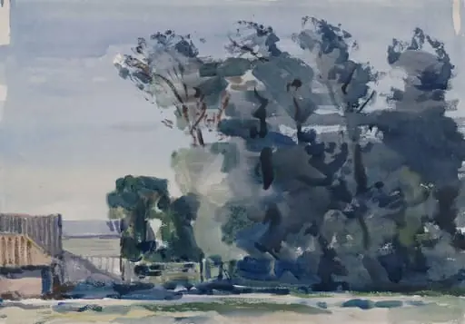 Trees - Dawn, by Harry Becker, watercolor, 1885