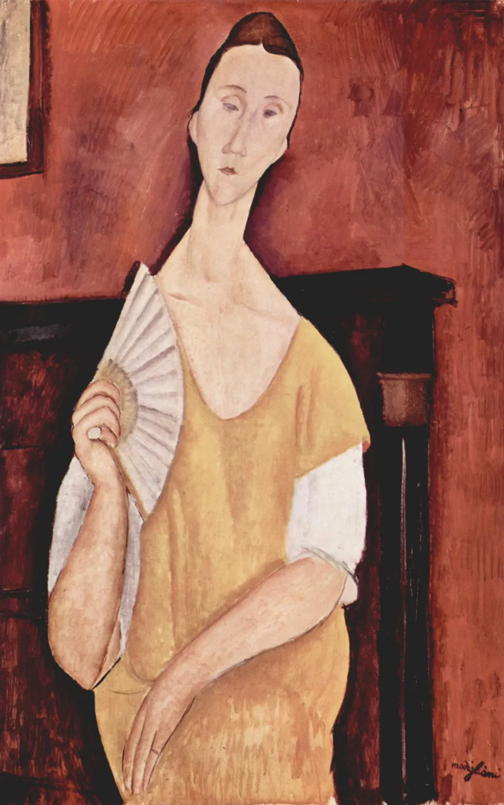 Ritratto di Lunia Czechowska con ventaglio, by Amedeo Modigliani, oil, 1919