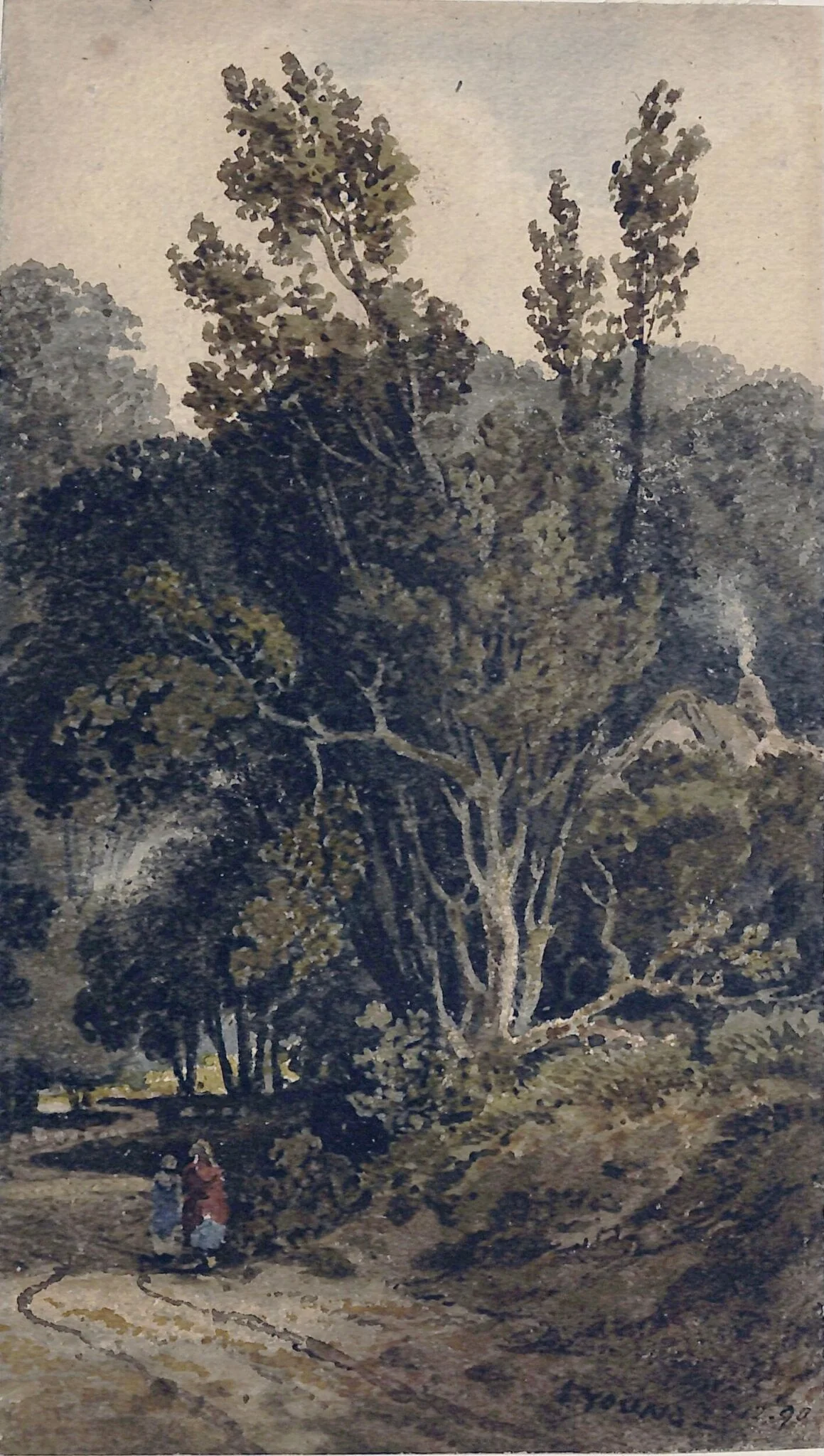 A road through a wood, with figures, detail