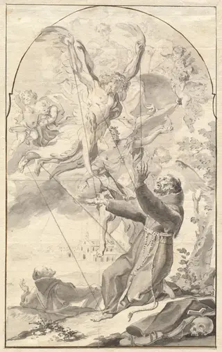 The Stigmatization of Saint Francis, by Johan Baptist Enzenberger, ink, 1764