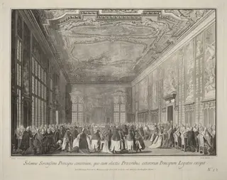 The Doge Entertains Foreign Ambassadors at a Banquet, by Giovanni Battista Brustolon, ink, 1764